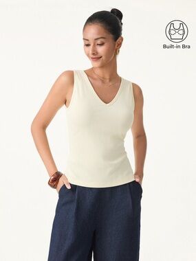 OGL Stretch Cotton Pointelle V-neck Sleeveless Brami Tank in cream Size M